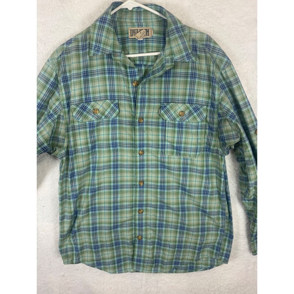 Duluth‎ Trading Co. Plaid Green Blue Button Down Roll Sleeve Shirt M